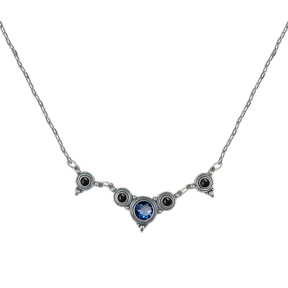 Sterling Silver Siberian Blue Quartz And Black Onyx Gemstone Necklace